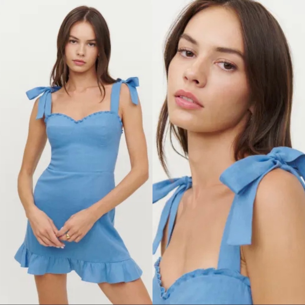 Reformation Blue Linen Mini Dress Size 2